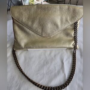 J.Crew Gold Pebble Grain Leather Flap Envelope Clutch